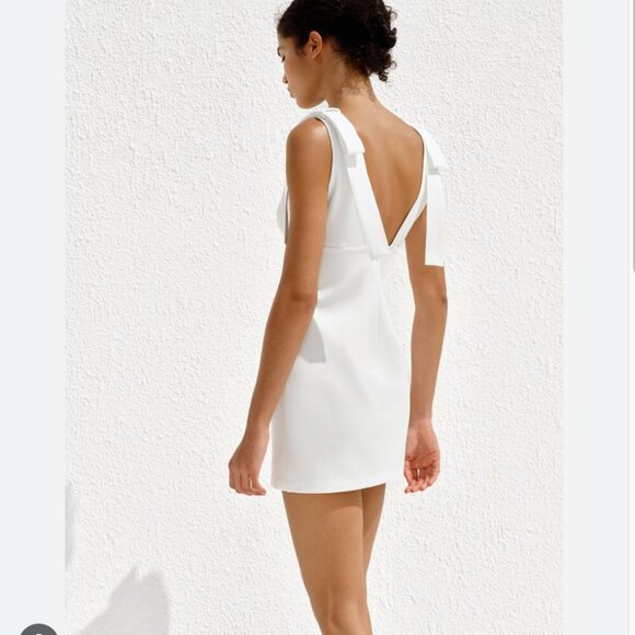 Zara Short Dress with Bows NWT Oyster White Size Large - Picture 6 of 11